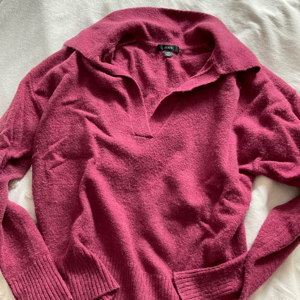 J Crew Red Cashmere Collar Neck Sweater